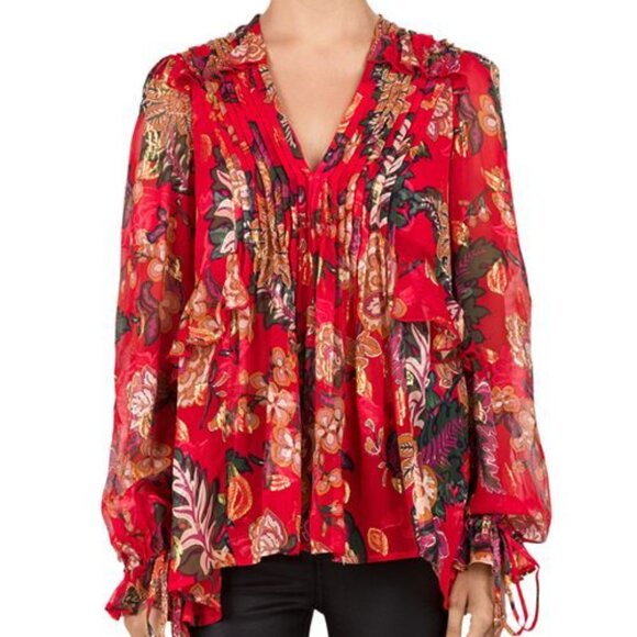 The Kooples Rosa Rosa Red Floral Ruffle Mini Dress - Picture 5 of 7